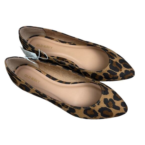 Old Navy Navy Pointy Faux- Suede Animal Print Flats Sz 7 - Picture 1 of 12